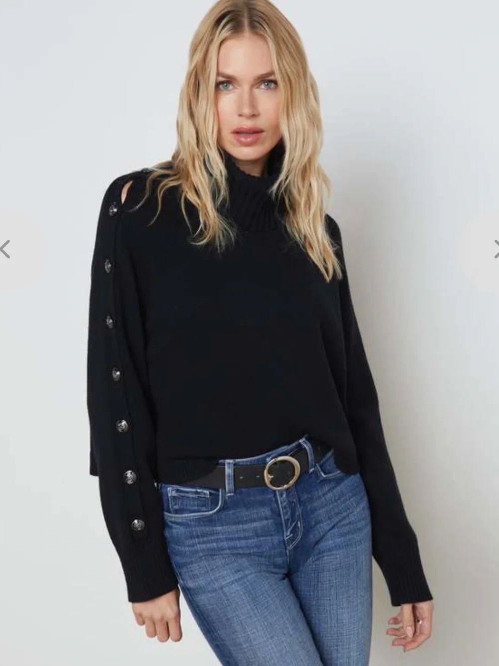 L'AGENCE Kenny Cold Shoulder Sweater Black Button Knit Women’s SIZE MED
